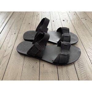 KYMA NISYROS Black Suede Leather Flat Slide Sandals Size 40 10